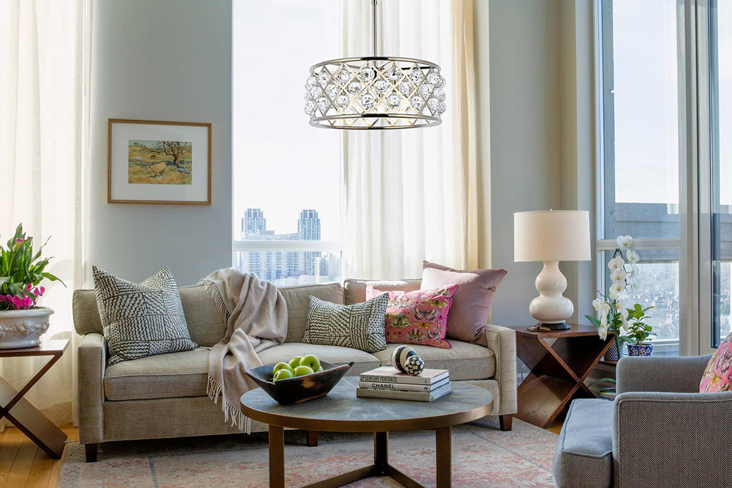 Elegant Crystal Grid Hoop 3 Light Chandelier - Polished Nickel, L 20" (1214D20PN-RC)