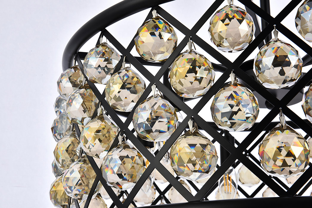 Elegant Crystal Grid Hoop 3 Light Chandelier - Matte Black/Gold, L 25" (1214D25MB-GT-RC)