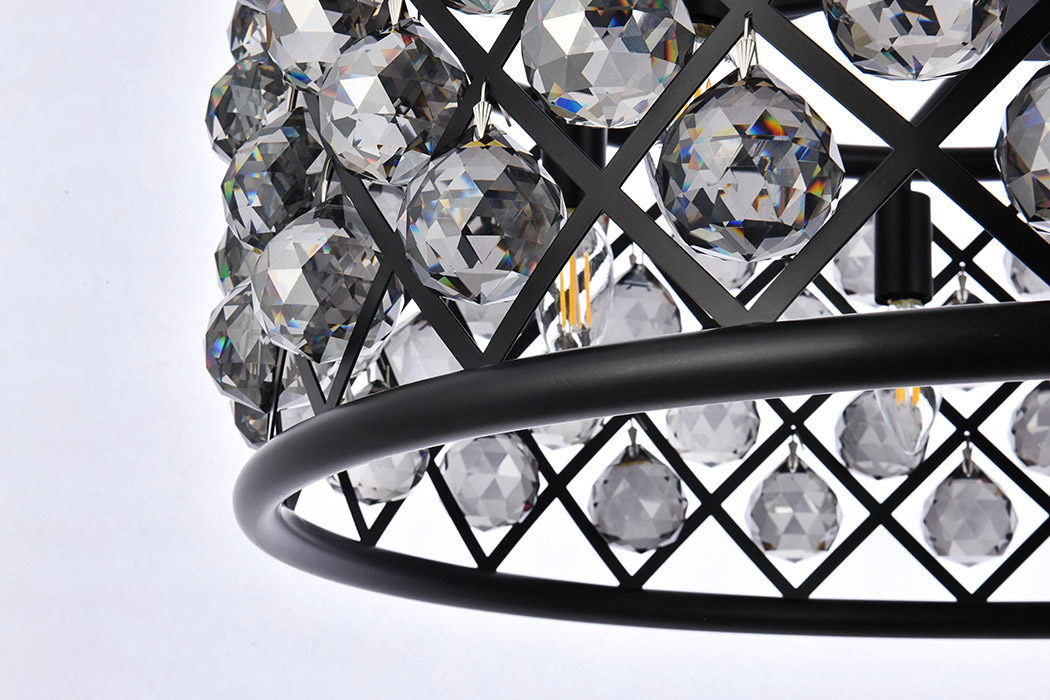 Elegant Crystal Grid Hoop 3 Light Chandelier - Matte Black/Silver, L 25" (1214D25MB-SS-RC)