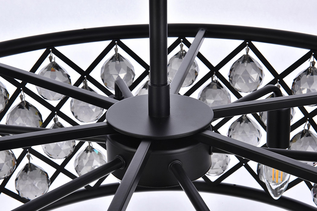 Elegant Crystal Grid Hoop 3 Light Chandelier - Matte Black/Silver, L 25" (1214D25MB-SS-RC)