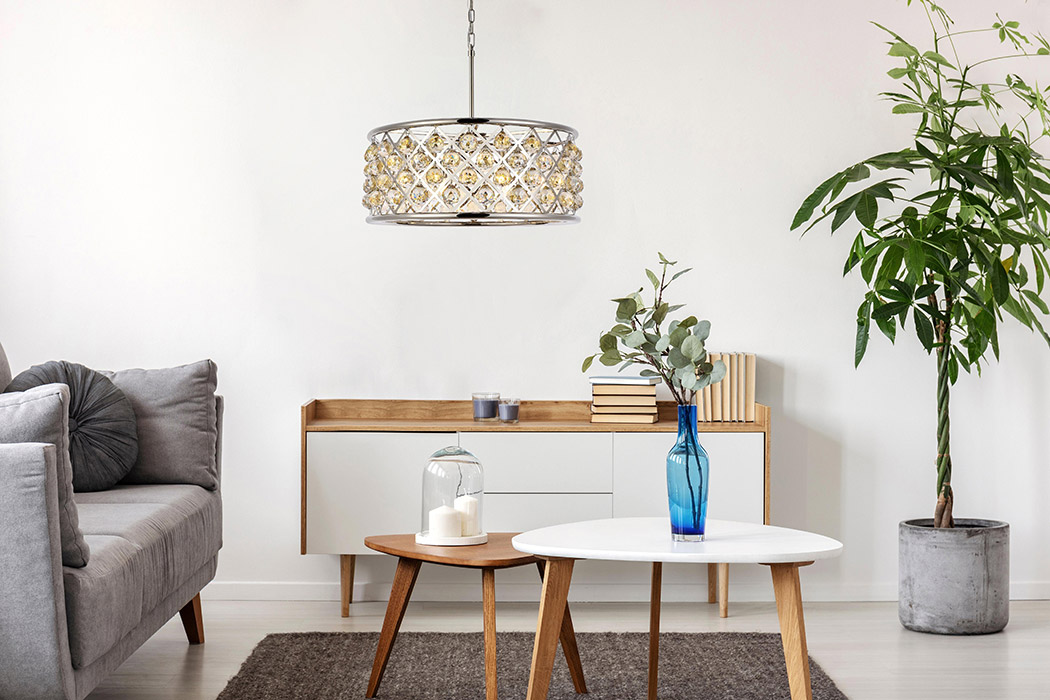 Elegant Crystal Grid Hoop 3 Light Chandelier - Polished Nickel/Gold, L 25" (1214D25PN-GT-RC)