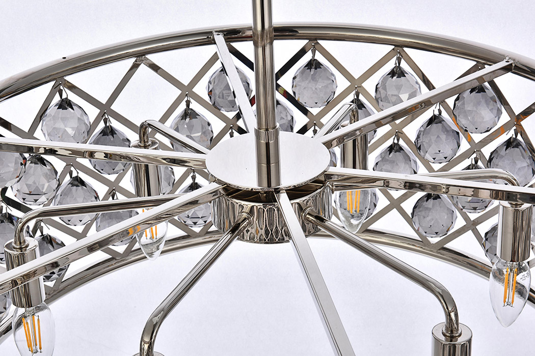 Elegant Crystal Grid Hoop 3 Light Chandelier - Polished Nickel/Silver, L 25" (1214D25PN-SS-RC)
