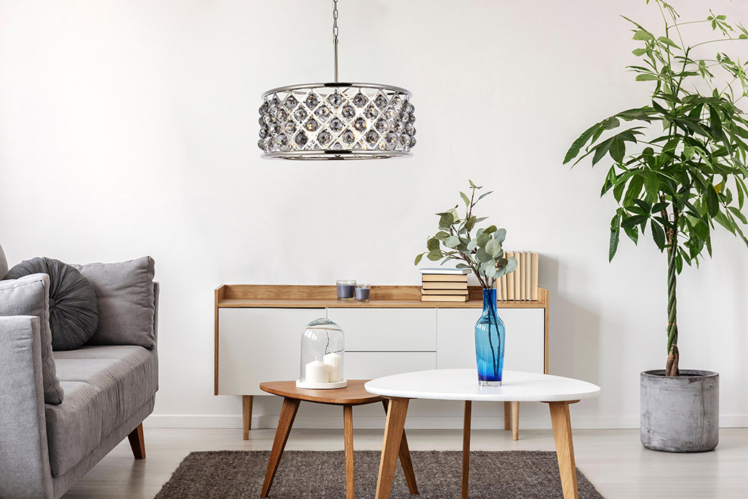Elegant Crystal Grid Hoop 3 Light Chandelier - Polished Nickel/Silver, L 25" (1214D25PN-SS-RC)