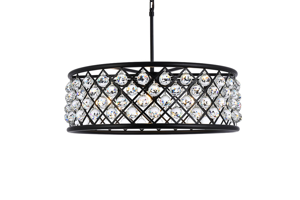 Elegant Crystal Grid Hoop 3 Light Chandelier - Matte Black, L 32" (1214D32MB-RC)