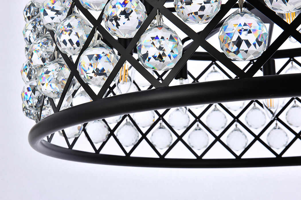 Elegant Crystal Grid Hoop 3 Light Chandelier - Matte Black, L 32" (1214D32MB-RC)