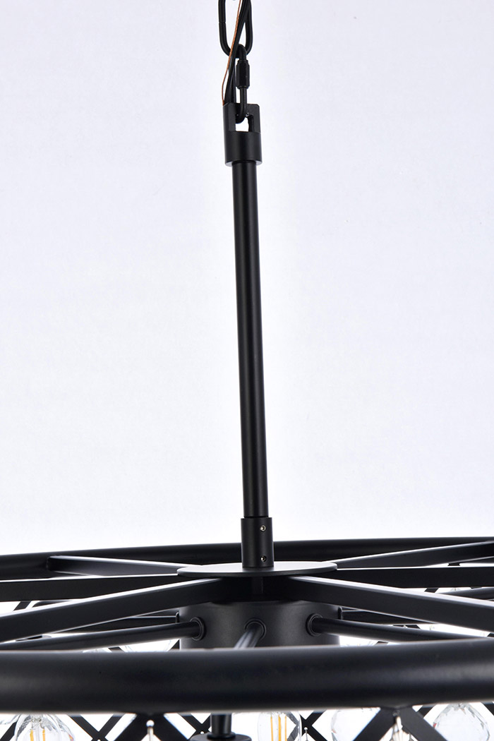 Elegant Crystal Grid Hoop 3 Light Chandelier - Matte Black, L 32" (1214D32MB-RC)