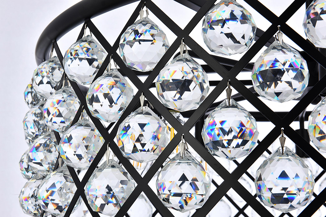Elegant Crystal Grid Hoop 3 Light Chandelier - Matte Black, L 32" (1214D32MB-RC)