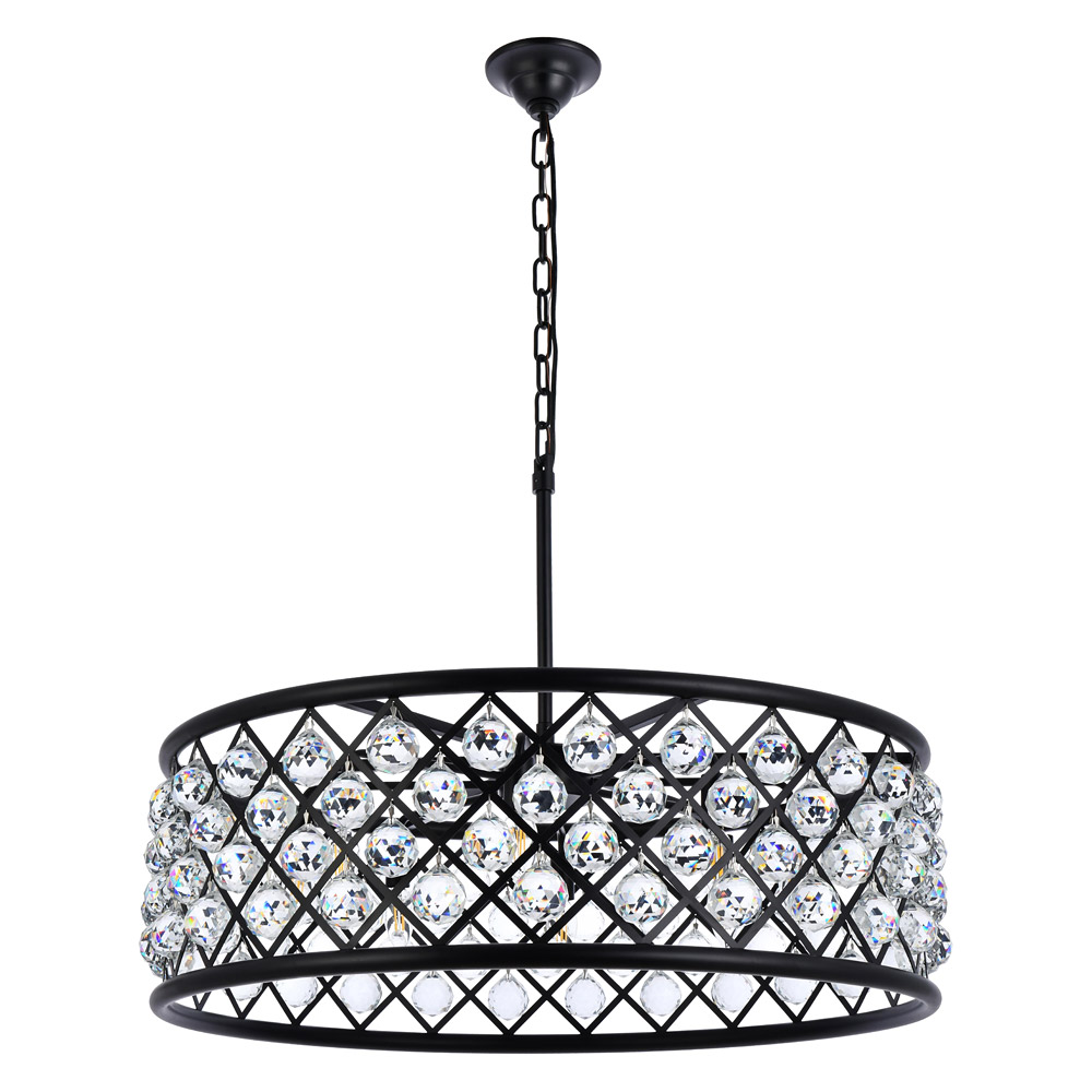 Elegant Crystal Grid Hoop 3 Light Chandelier - Matte Black, L 32" (1214D32MB-RC)