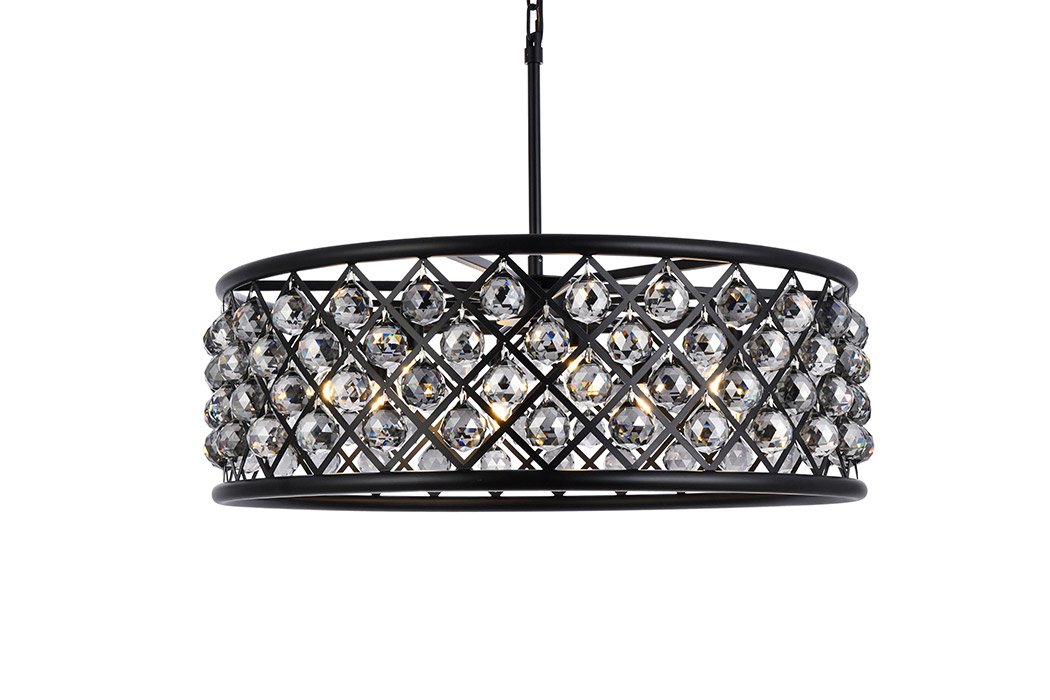 Elegant Crystal Grid Hoop 3 Light Chandelier - Matte Black/Silver, L 32" (1214D32MB-SS-RC)
