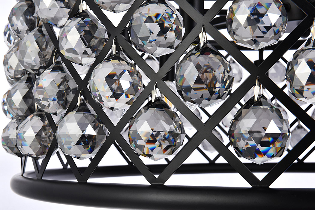 Elegant Crystal Grid Hoop 3 Light Chandelier - Matte Black/Silver, L 32" (1214D32MB-SS-RC)