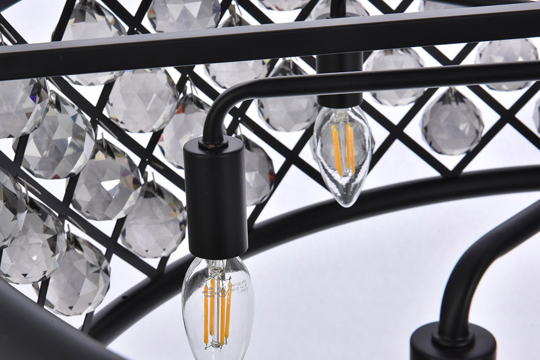 Elegant Crystal Grid Hoop 3 Light Chandelier - Matte Black/Silver, L 32" (1214D32MB-SS-RC)