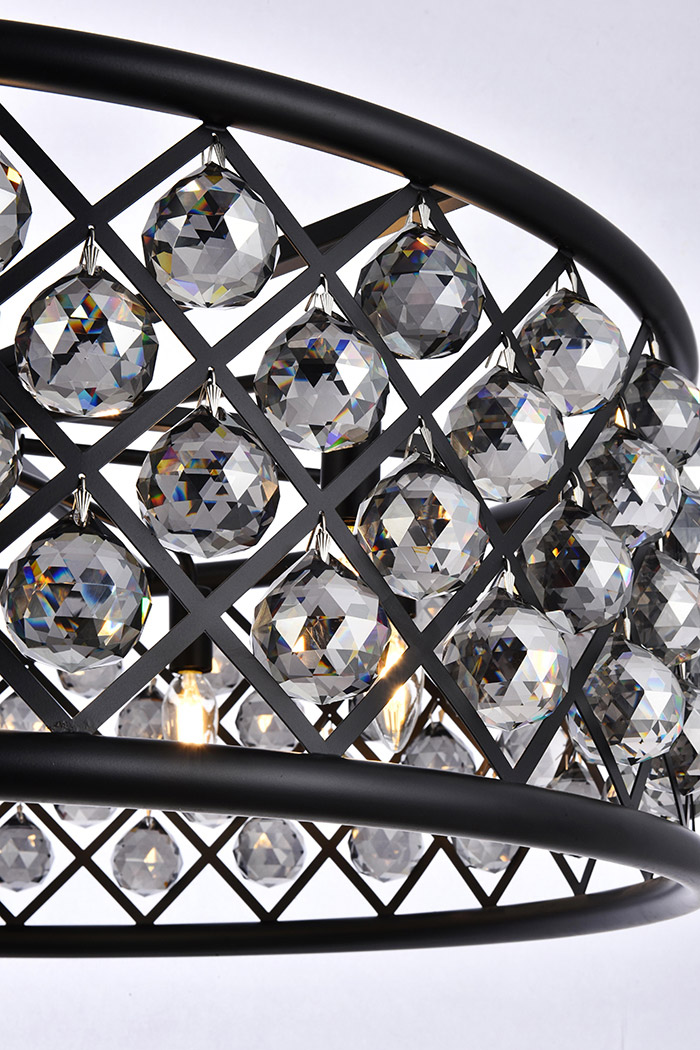 Elegant Crystal Grid Hoop 3 Light Chandelier - Matte Black/Silver, L 32" (1214D32MB-SS-RC)
