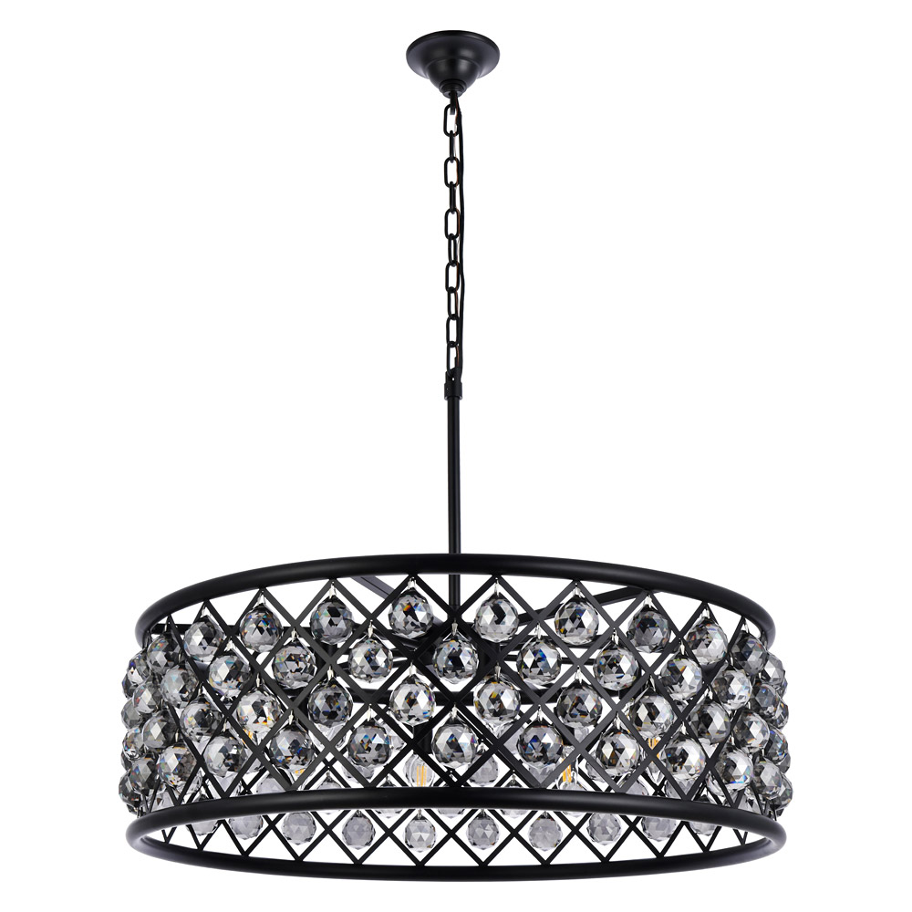Elegant Crystal Grid Hoop 3 Light Chandelier - Matte Black/Silver, L 32" (1214D32MB-SS-RC)