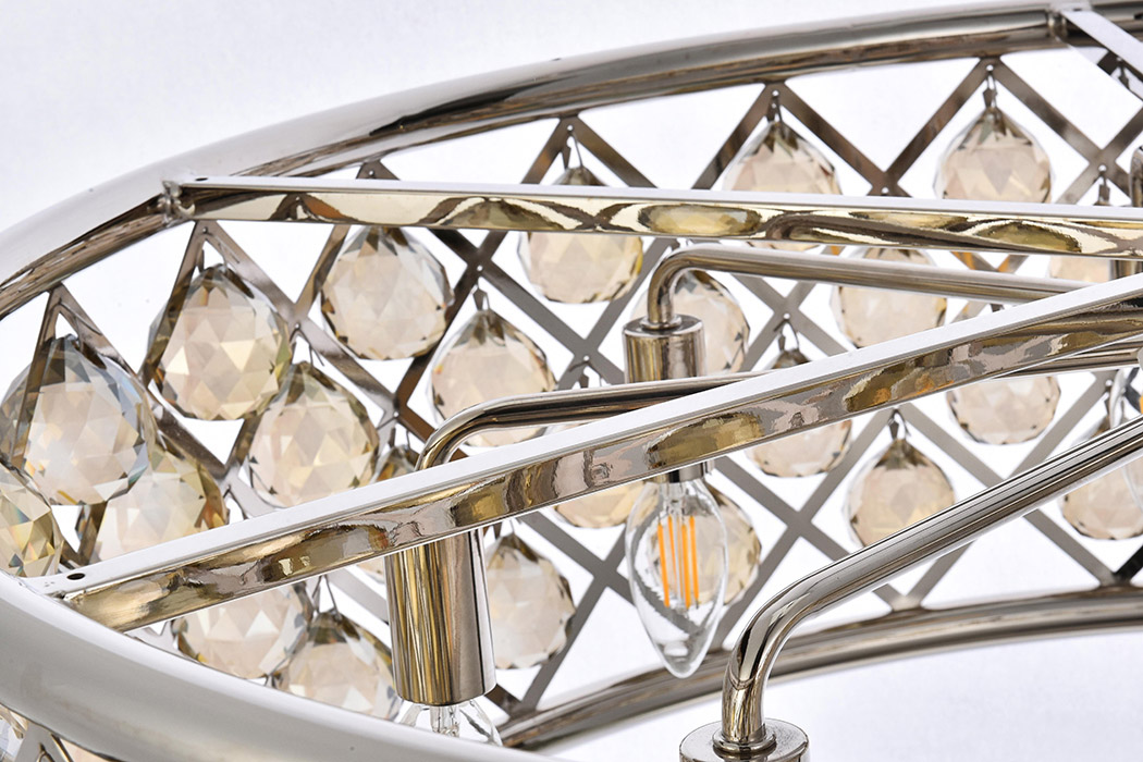 Elegant Crystal Grid Hoop 3 Light Chandelier - Polished Nickel/Gold, L 32" (1214D32PN-GT-RC)