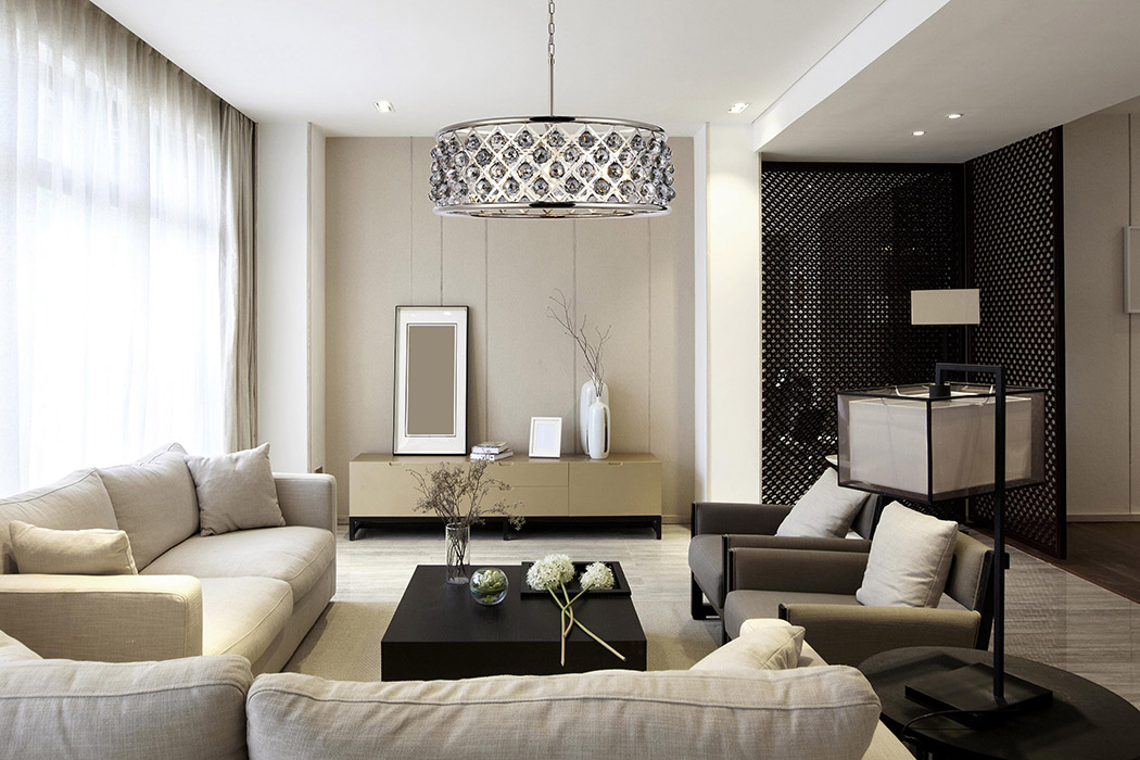 Elegant Crystal Grid Hoop 3 Light Chandelier - Polished Nickel/Silver, L 32" (1214D32PN-SS-RC)