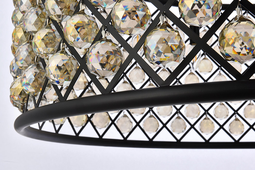 Elegant Crystal Grid Hoop 3 Light Chandelier - Matte Black/Gold, L 43" (1214G43MB-GT-RC)