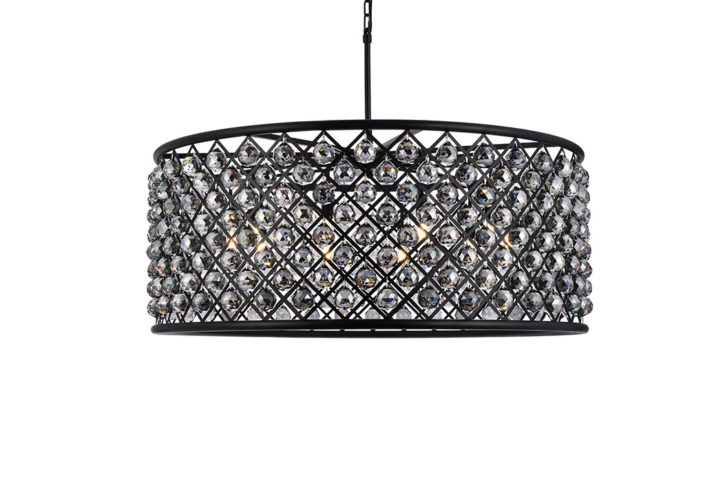 Elegant Crystal Grid Hoop 3 Light Chandelier - Matte Black/Silver, L 43" (1214G43MB-SS-RC)