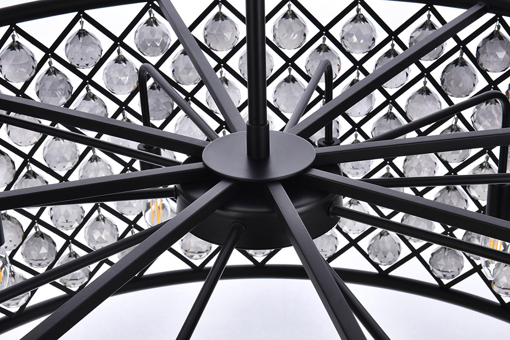 Elegant Crystal Grid Hoop 3 Light Chandelier - Matte Black/Silver, L 43" (1214G43MB-SS-RC)
