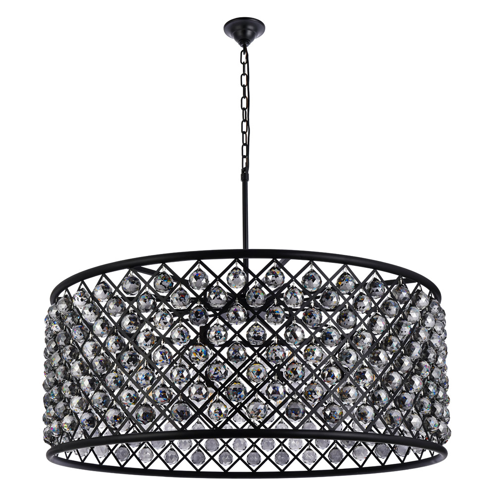 Elegant Crystal Grid Hoop 3 Light Chandelier - Matte Black/Silver, L 43" (1214G43MB-SS-RC)