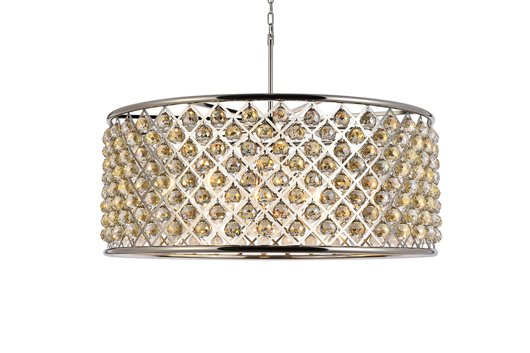 Elegant Crystal Grid Hoop 3 Light Chandelier - Polished Nickel/Gold, L 43" (1214G43PN-GT-RC)