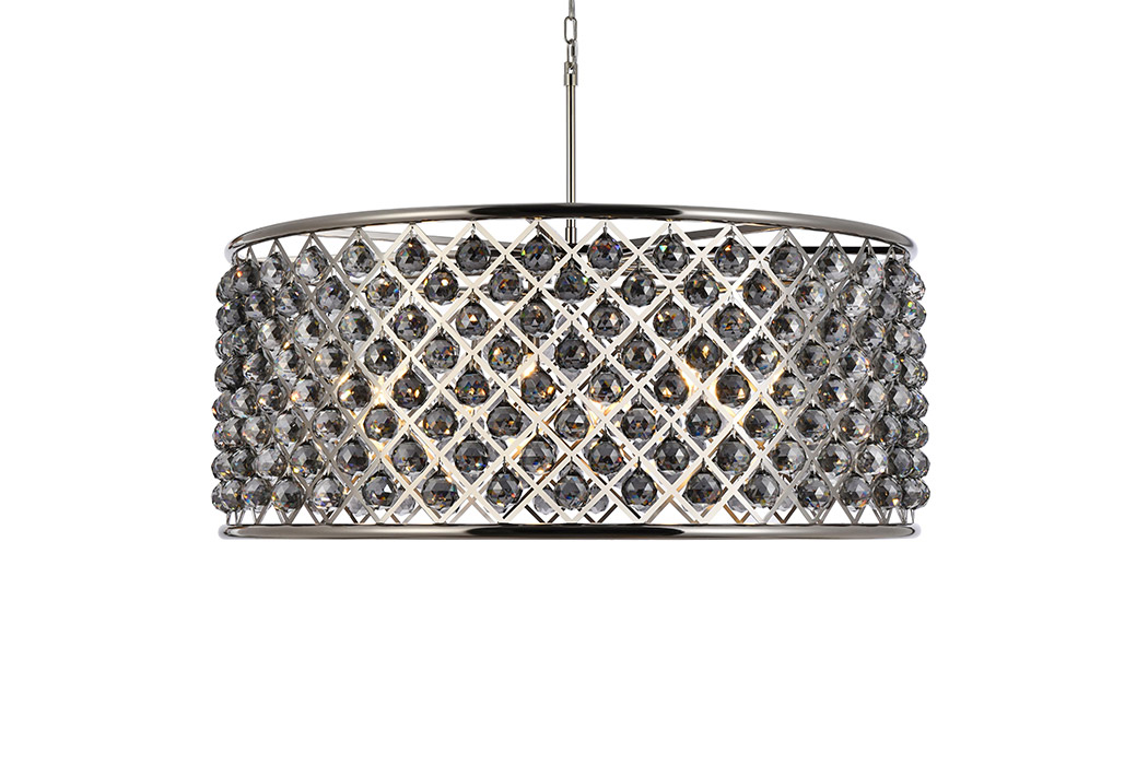 Elegant Crystal Grid Hoop 3 Light Chandelier - Polished Nickel/Silver, L 43" (1214G43PN-SS-RC)