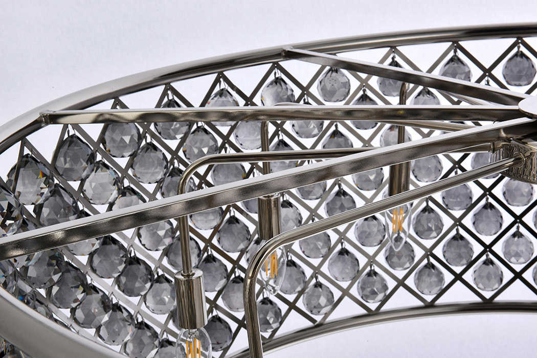 Elegant Crystal Grid Hoop 3 Light Chandelier - Polished Nickel/Silver, L 43" (1214G43PN-SS-RC)