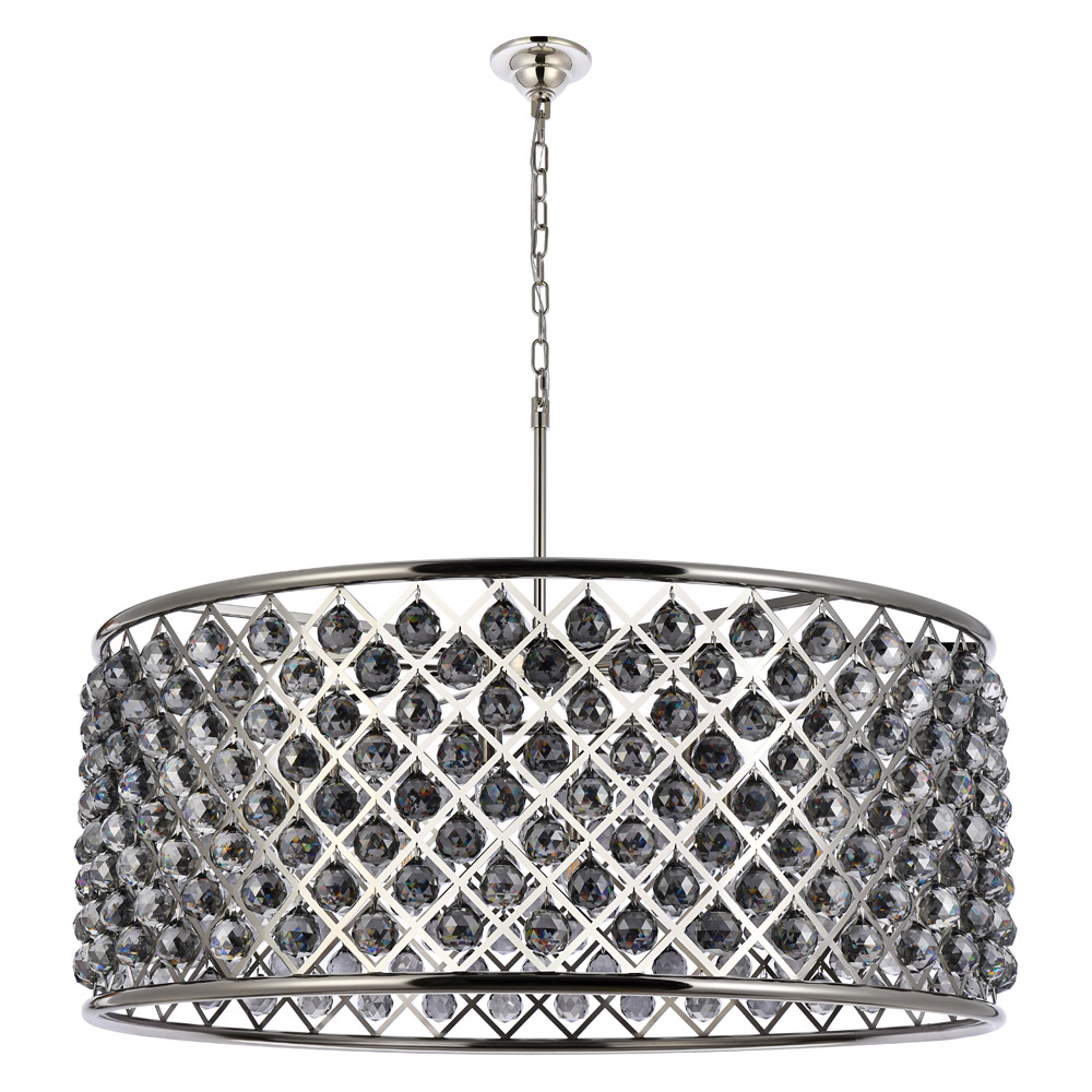 Elegant Crystal Grid Hoop 3 Light Chandelier - Polished Nickel/Silver, L 43" (1214G43PN-SS-RC)