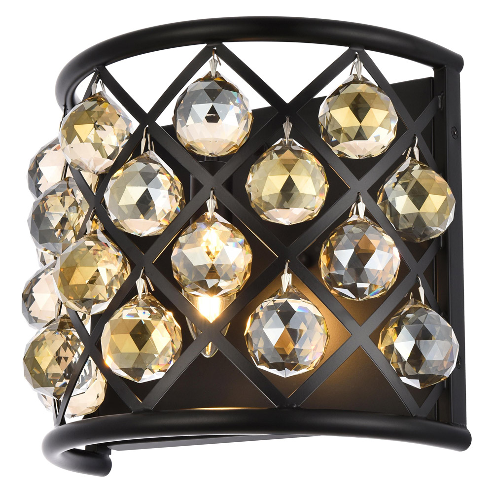 Elegant Crystal Grid 1 Light 11" Crystal Wall Sconce - Matte Black/Golden Teak (1214W11MB-GT-RC)