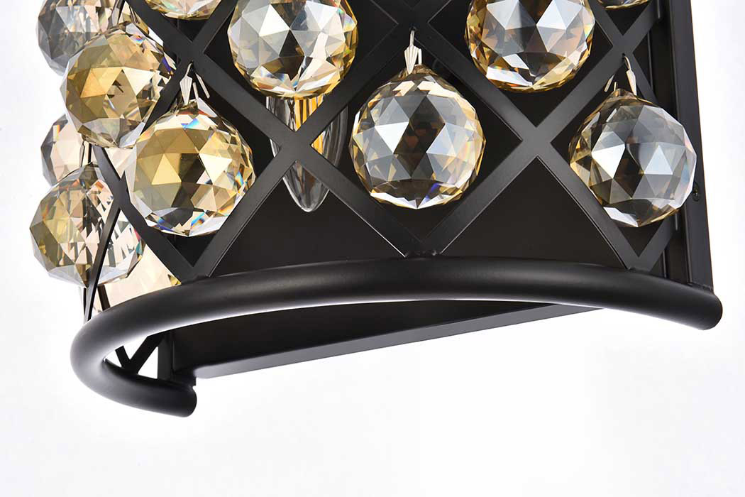 Elegant Crystal Grid 1 Light 11" Crystal Wall Sconce - Matte Black/Golden Teak (1214W11MB-GT-RC)