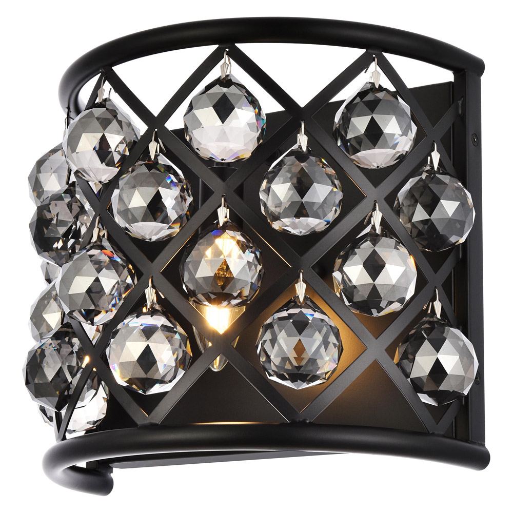 Elegant Crystal Grid 1 Light Crystal Wall Sconce - Matte Black/Silver Shade (1214W11MB-SS-RC)