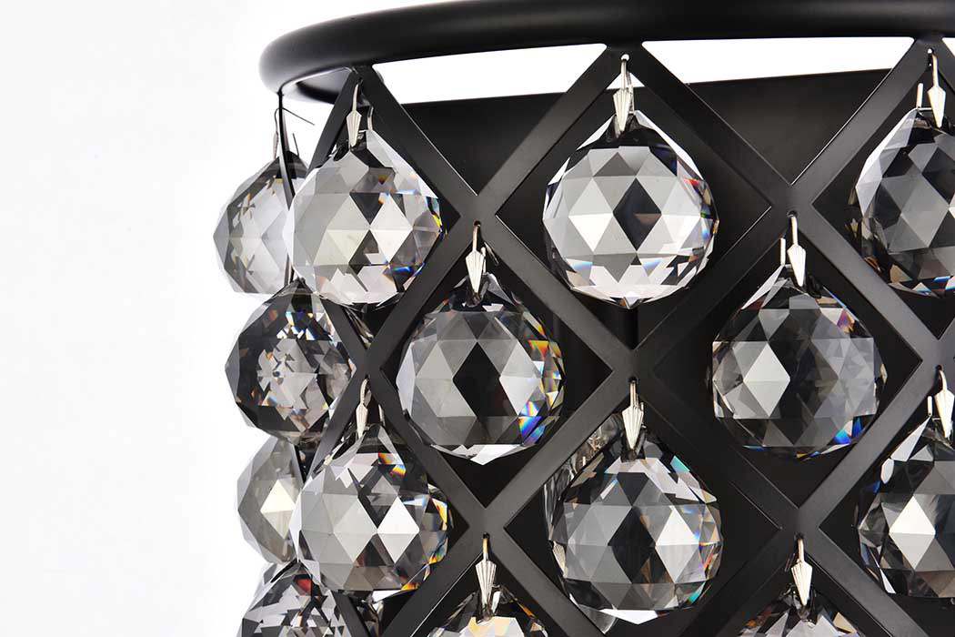 Elegant Crystal Grid 1 Light Crystal Wall Sconce - Matte Black/Silver Shade (1214W11MB-SS-RC)