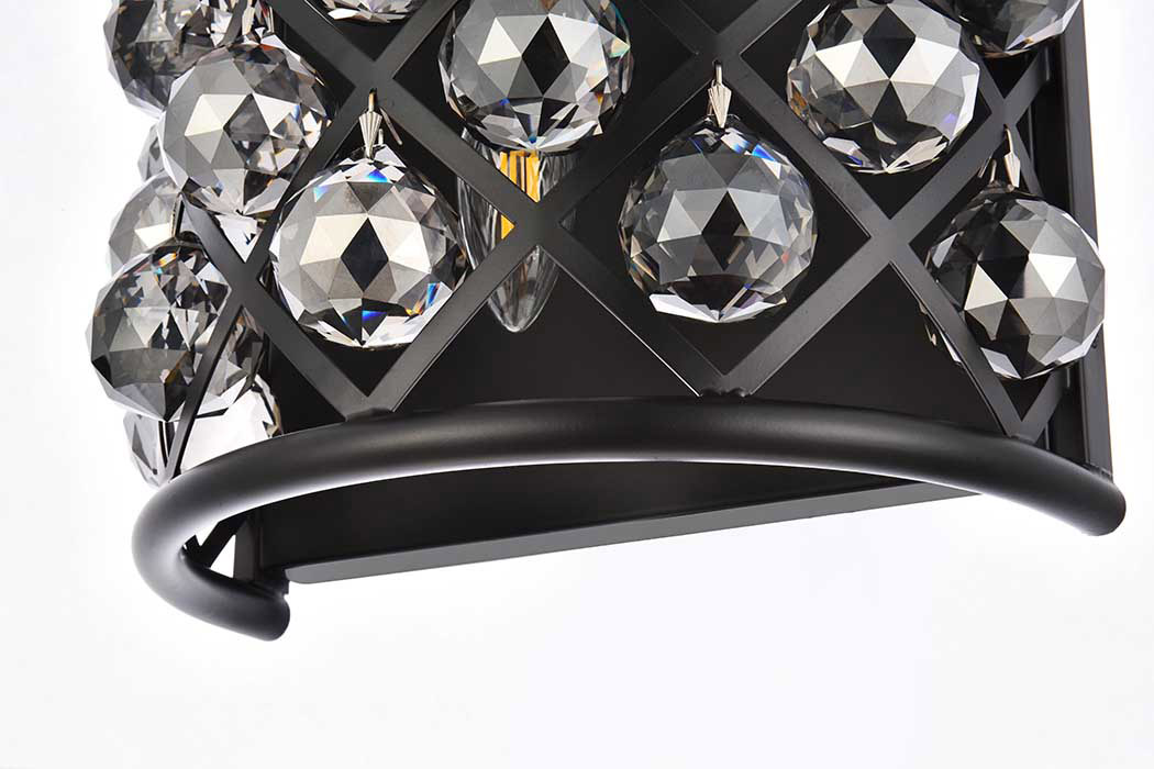 Elegant Crystal Grid 1 Light Crystal Wall Sconce - Matte Black/Silver Shade (1214W11MB-SS-RC)