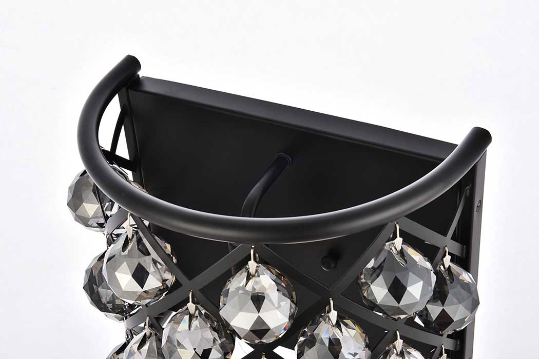 Elegant Crystal Grid 1 Light Crystal Wall Sconce - Matte Black/Silver Shade (1214W11MB-SS-RC)