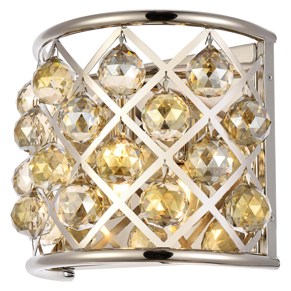 Elegant Crystal Grid 1 Light Crystal Wall Sconce - Polished Nickel/Golden Teak (1214W11PN-GT-RC)