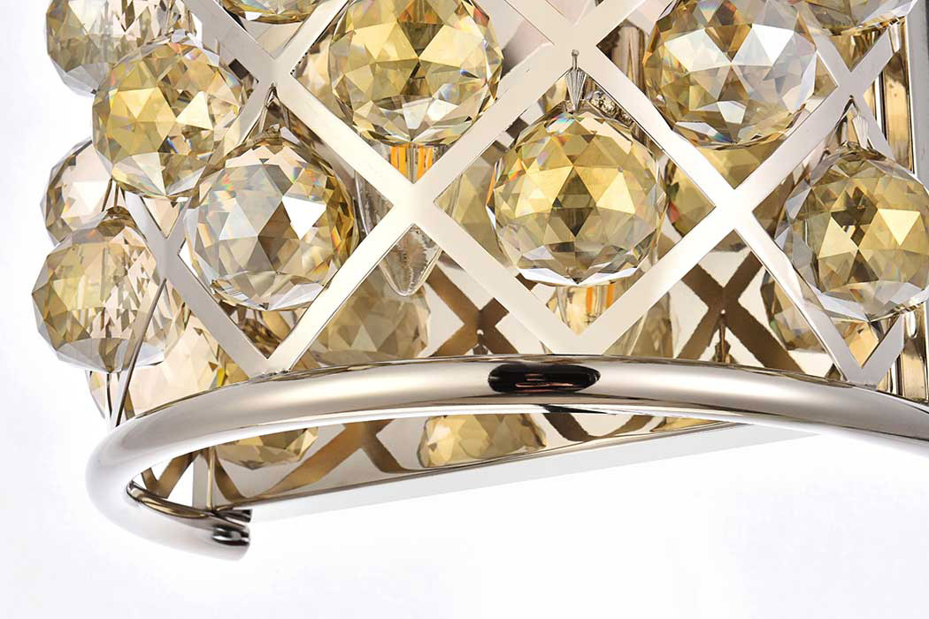 Elegant Crystal Grid 1 Light Crystal Wall Sconce - Polished Nickel/Golden Teak (1214W11PN-GT-RC)
