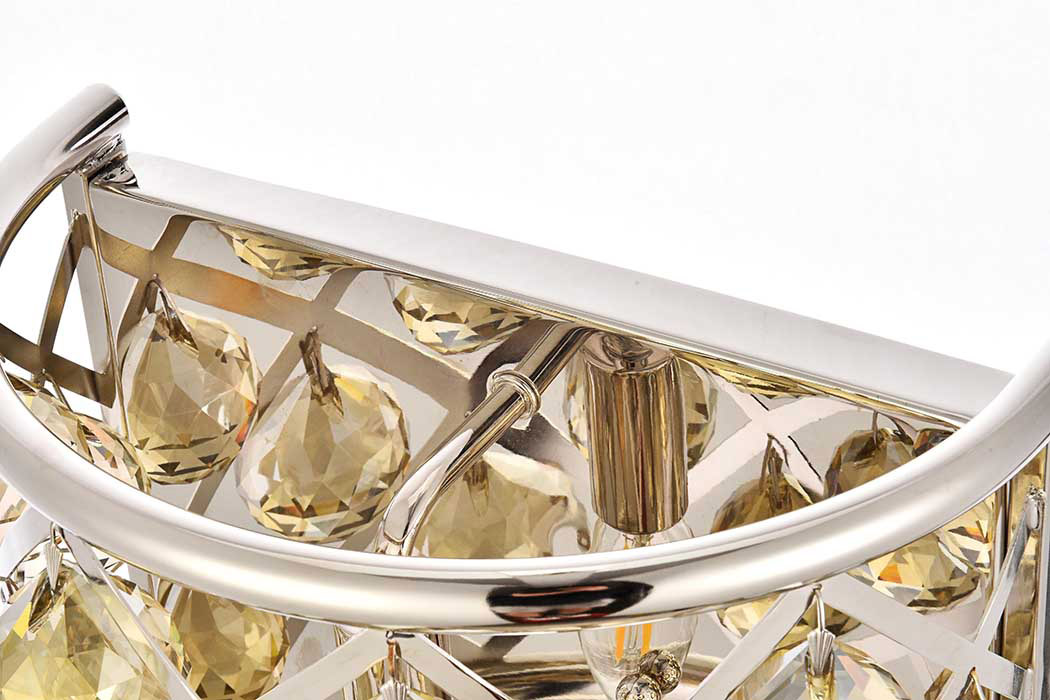 Elegant Crystal Grid 1 Light Crystal Wall Sconce - Polished Nickel/Golden Teak (1214W11PN-GT-RC)