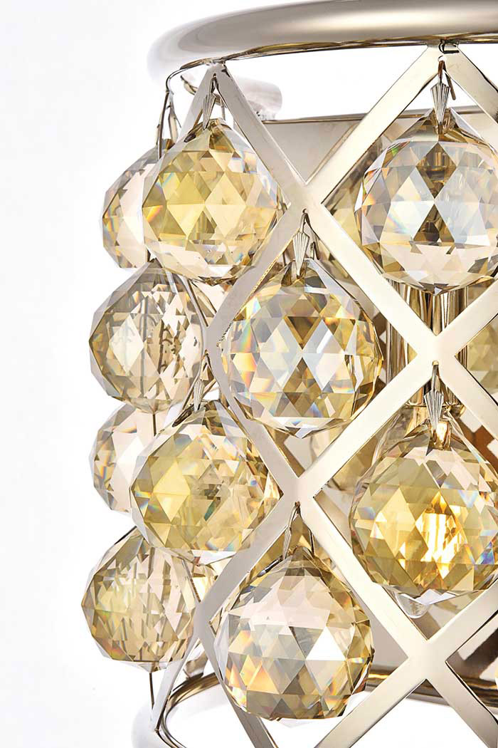 Elegant Crystal Grid 1 Light Crystal Wall Sconce - Polished Nickel/Golden Teak (1214W11PN-GT-RC)
