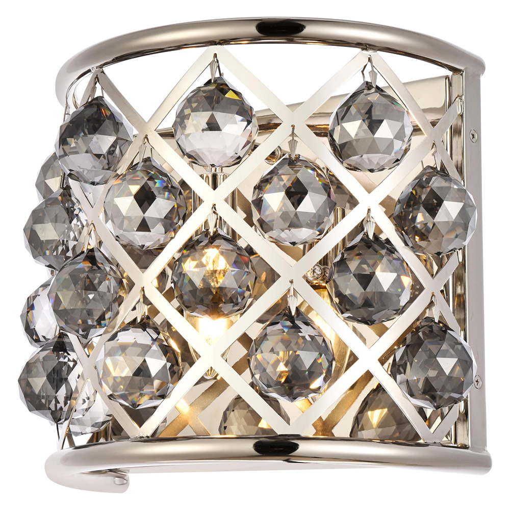 Elegant Crystal Grid 1 Light Crystal Wall Sconce - Polished Nickel/Silver Shade (1214W11PN-SS-RC)