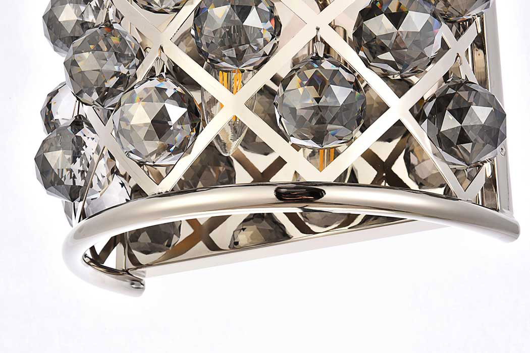Elegant Crystal Grid 1 Light Crystal Wall Sconce - Polished Nickel/Silver Shade (1214W11PN-SS-RC)
