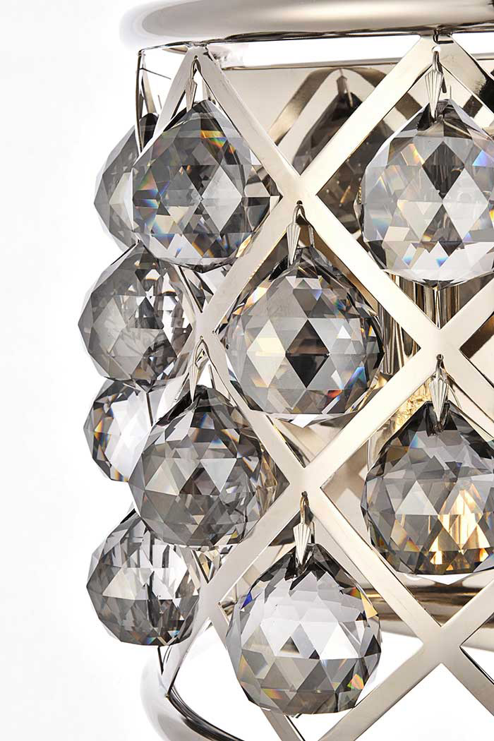 Elegant Crystal Grid 1 Light Crystal Wall Sconce - Polished Nickel/Silver Shade (1214W11PN-SS-RC)