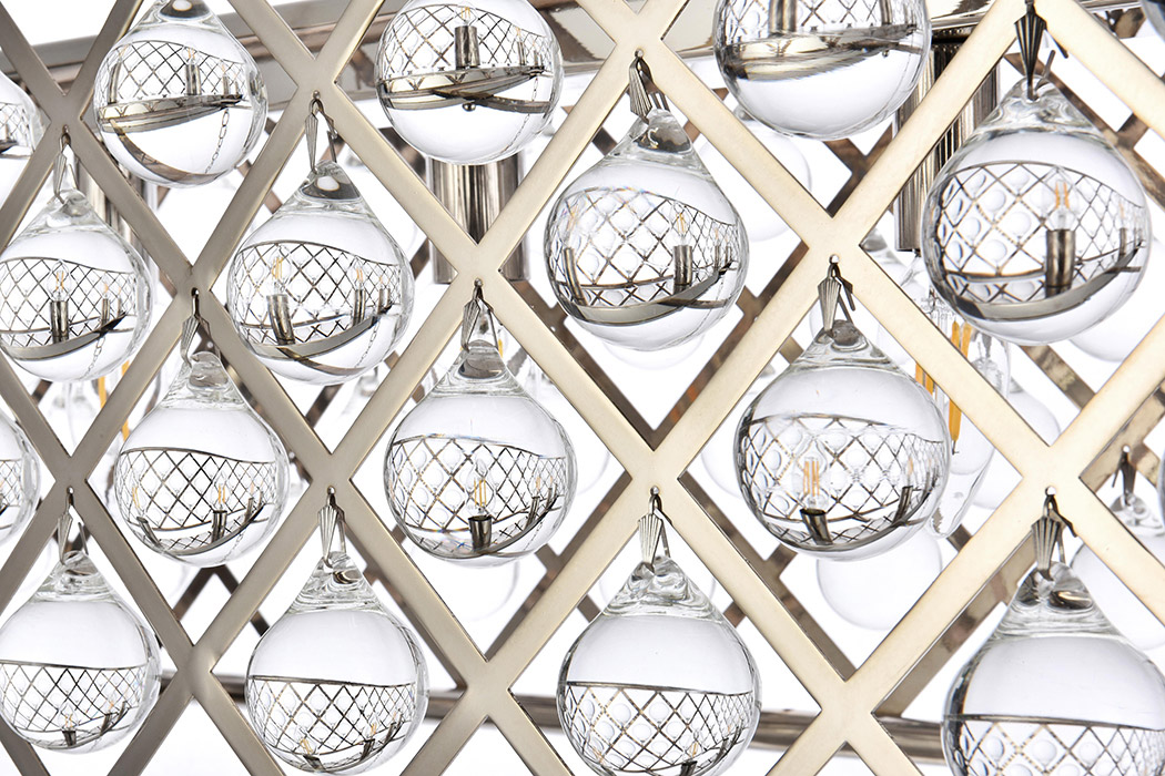 Elegant Crystal Grid Rectangular 7 Light Chandelier - Polished Nickel, L 50" (1215G50PN-RC)