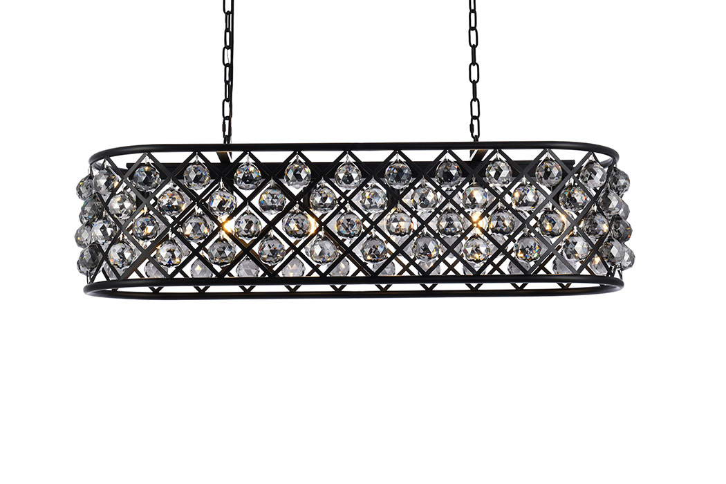 Elegant Crystal Grid Rectangular 7 Light Chandelier - Matte Black/Silver, L 40" (1216G40MB-SS-RC)