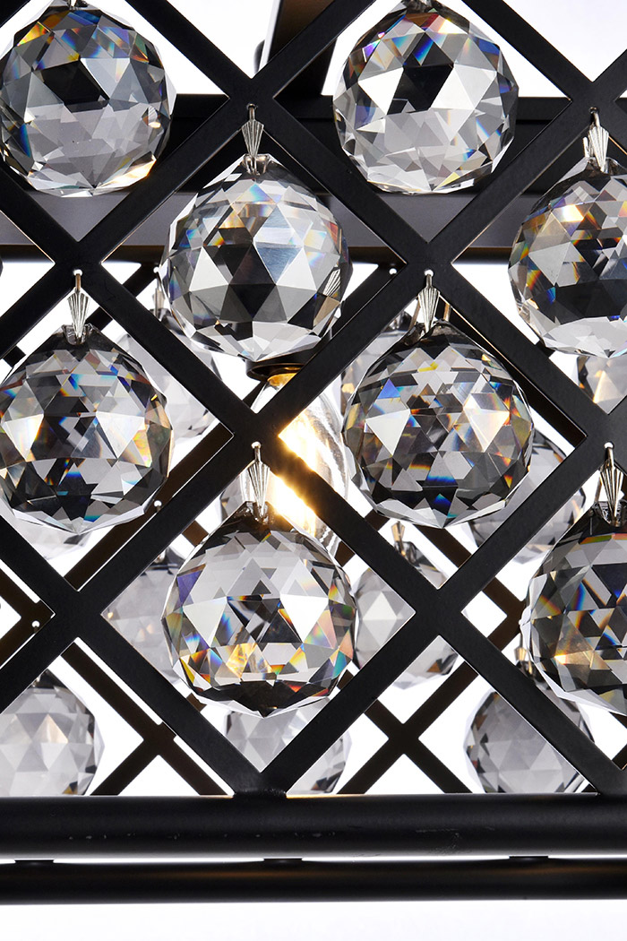 Elegant Crystal Grid Rectangular 7 Light Chandelier - Matte Black/Silver, L 40" (1216G40MB-SS-RC)