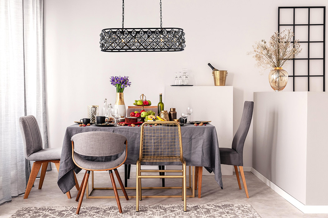 Elegant Crystal Grid Rectangular 7 Light Chandelier - Matte Black/Silver, L 40" (1216G40MB-SS-RC)