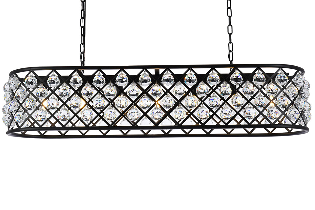 Elegant Crystal Grid Rectangular 7 Light Chandelier - Matte Black, L 50" (1216G50MB-RC)