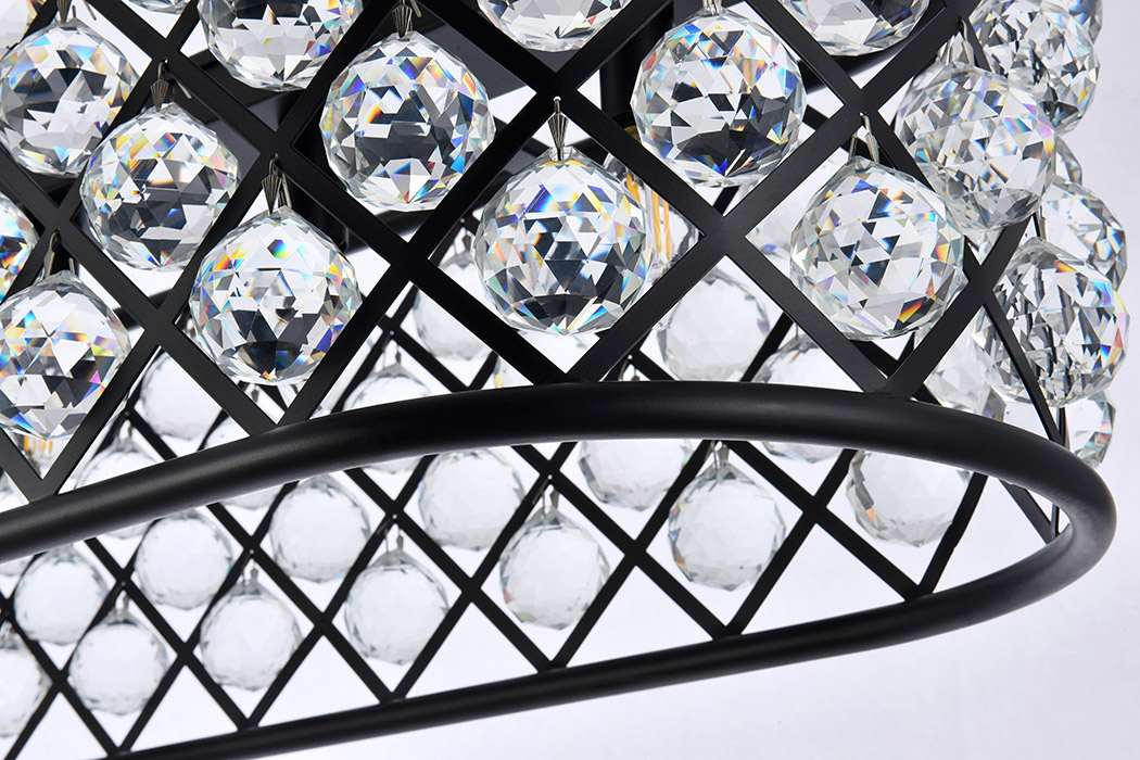 Elegant Crystal Grid Rectangular 7 Light Chandelier - Matte Black, L 50" (1216G50MB-RC)