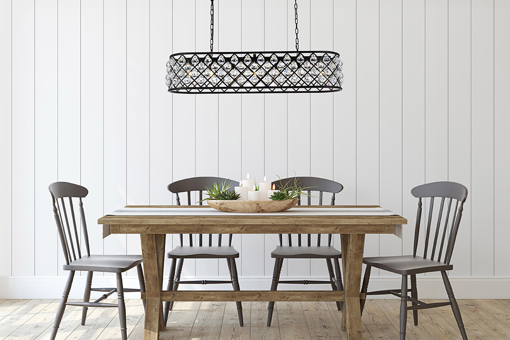 Elegant Crystal Grid Rectangular 7 Light Chandelier - Matte Black, L 50" (1216G50MB-RC)