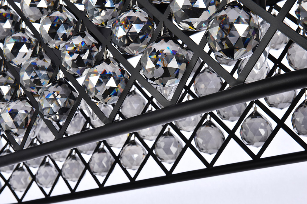 Elegant Crystal Grid Rectangular 7 Light Chandelier - Matte Black/Silver, L 50" (1216G50MB-SS-RC)
