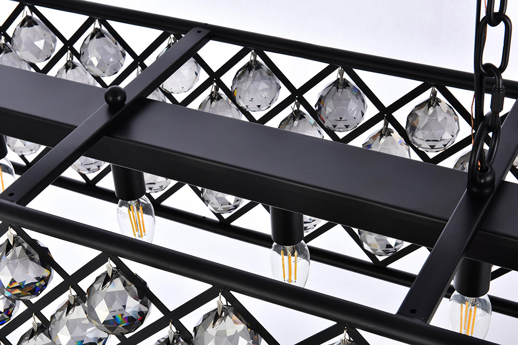 Elegant Crystal Grid Rectangular 7 Light Chandelier - Matte Black/Silver, L 50" (1216G50MB-SS-RC)