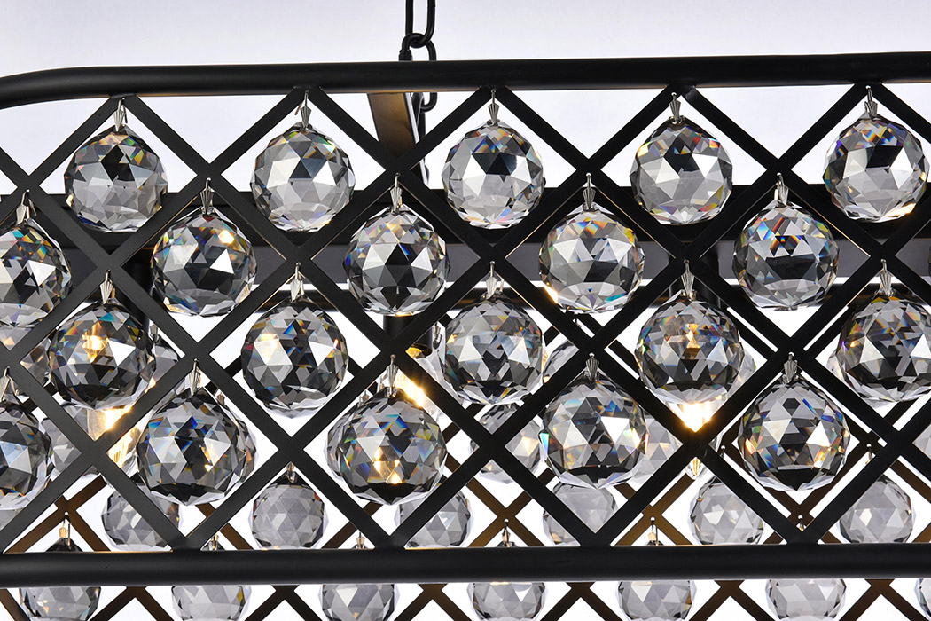 Elegant Crystal Grid Rectangular 7 Light Chandelier - Matte Black/Silver, L 50" (1216G50MB-SS-RC)